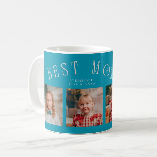 Best Mom Ever 4-Photo Aqua Peach Mothers Day  Kaffeetasse (Vorderseite Links)