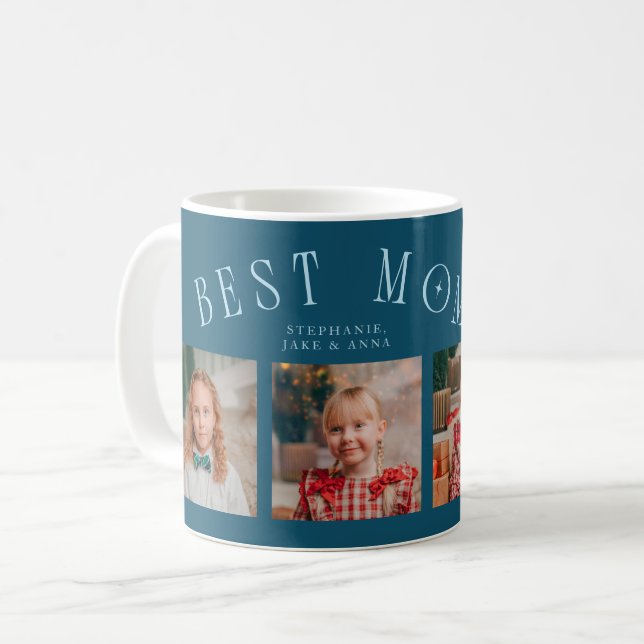 Best Mom Ever 4-Photo Teal Mothers Day  Kaffeetasse (Vorderseite Links)