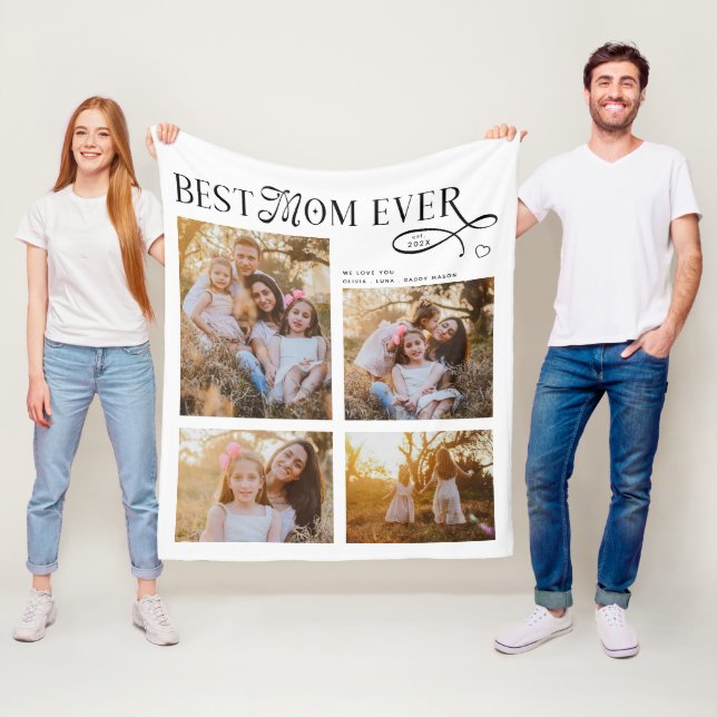 Best Mom Ever 4 Photos Heart Mothers Day Gifts Fleecedecke (Beispiel)
