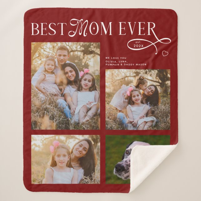Best Mom Ever 4 Photos Heart Mothers Day Gifts Sherpadecke (Vorderseite)