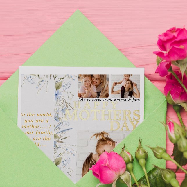 Best Mom Ever Blue Wild Floral Photo Mothers Day  Folieneinladung (Von Creator hochgeladen)