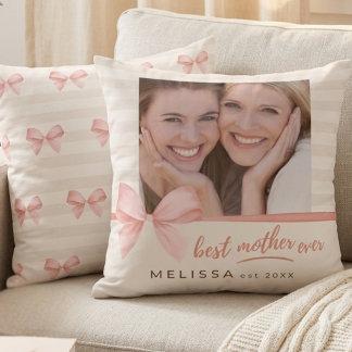 Best Mom Ever Blush Cream Photo Mother's Day  Kissen