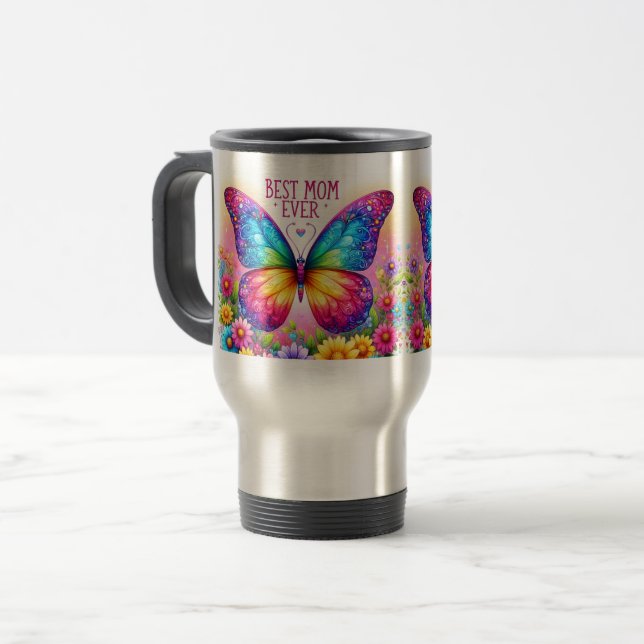 Best Mom Ever Butterfly Floral Mug Reisebecher (Vorderseite Links)