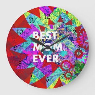 BEST MOM EVER Colorful Floral Mothers Day Gifts Große Wanduhr