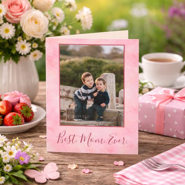 Best Mom Ever Coral Photo Card  Karte (Von Creator hochgeladen)