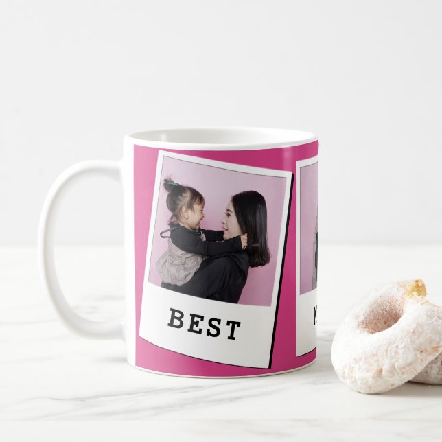 Best Mom Ever Custom 3 Photo Mug Pink Kaffeetasse (Mit Donut)