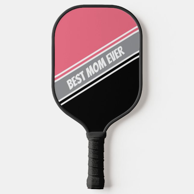 Best Mom Ever Elegant Black and Pink White Custom Pickleball Schläger (Rückseite)