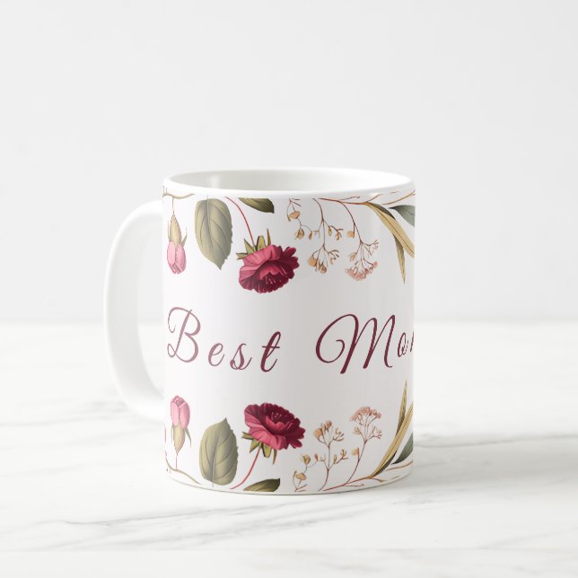 Best Mom Ever Floral Coffee Mug Kaffeetasse (Vorderseite Links)