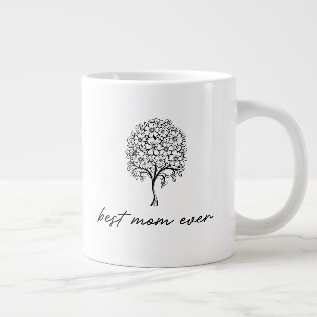 Best Mom Ever Floral Tree Illustration Jumbo-Tasse (Rechts)