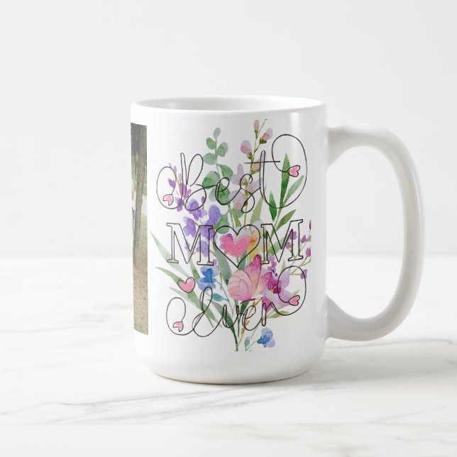 Best Mom Ever Floral Watercolor Design Kaffeetasse (Rechts)