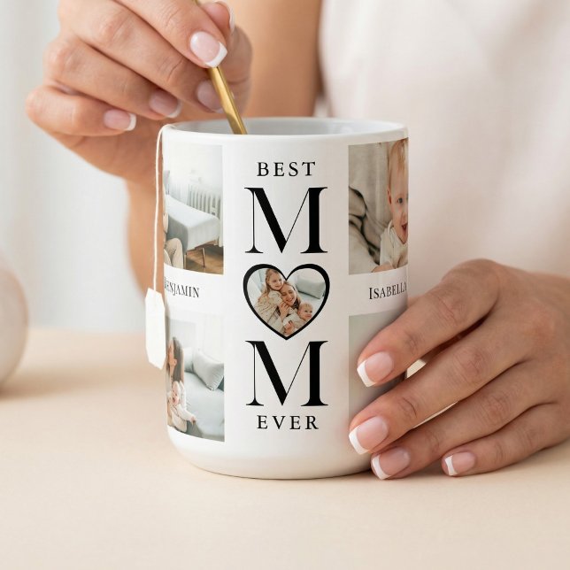 Best Mom Ever Heart Personalized 5 Photo Collage Kaffeetasse (Best Mom Ever Heart Personalized 5 Photo Collage Two-Tone Coffee Mug)