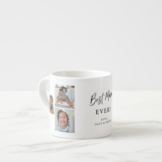Best Mom Ever Modern Multi‑Photo Keepsake Custom Espressotasse (Vorderseite Links)