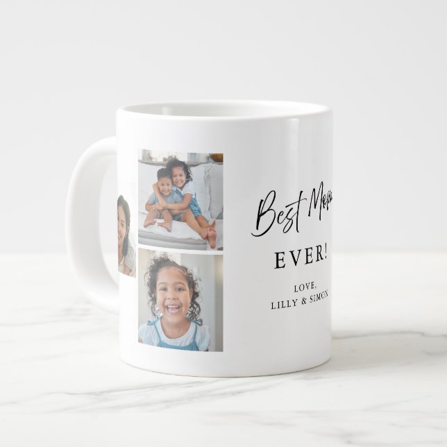 Best Mom Ever Modern Multi‑Photo Keepsake Giant Jumbo-Tasse (Vorderseite Links)