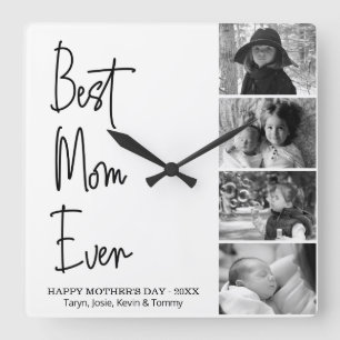 Best Mom Ever Mother's Day Black and White Photo  Quadratische Wanduhr