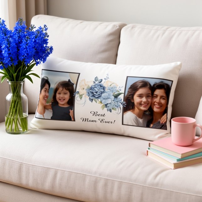 Best Mom Ever Personalized 2 Photo Floral Lendenkissen (Von Creator hochgeladen)