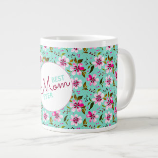 Best Mom Ever Personalized Aqua and Pink Floral Jumbo-Tasse