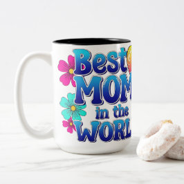 Best Mom in the World Bold Blue Gradient & Flowers Zweifarbige Tasse