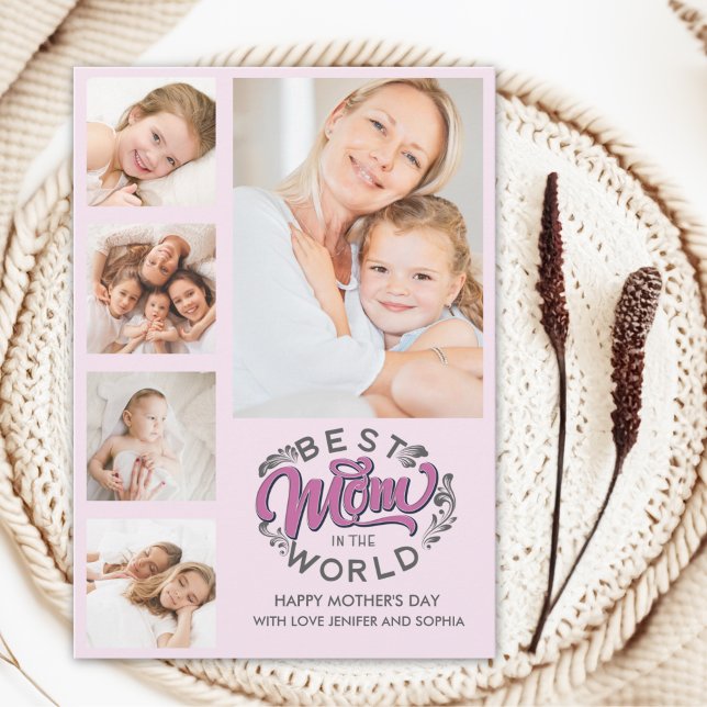 Best Mom In the World Scrip Photos Mom Pink Dankeskarte (Von Creator hochgeladen)