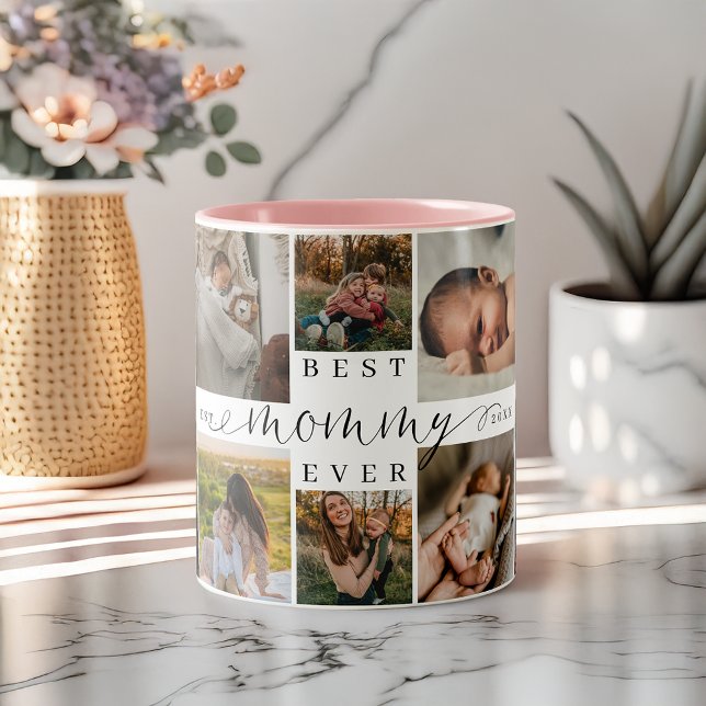 Best Mommy Ever | Mother's Day 8 Photo Collage Zweifarbige Tasse (Best Mommy Ever | Mother's Day 8 Photo Collage Two-Tone Coffee Mug (Front))