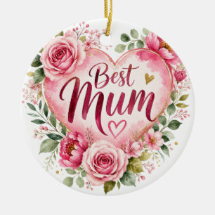 Best Mum Aquarell Blumenherz Design Keramik Ornament
