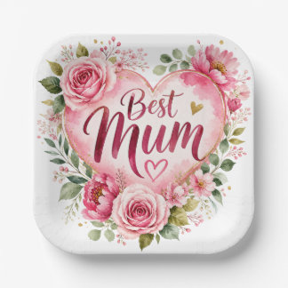 Best Mum Aquarell Blumenherz Design Pappteller