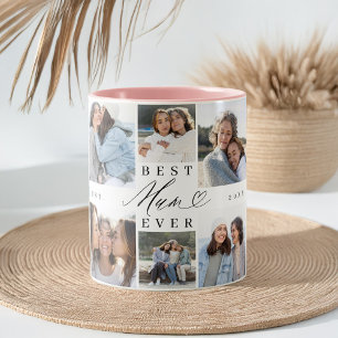 Best Mum Ever Mum Script Herzfoto Collage Zweifarbige Tasse