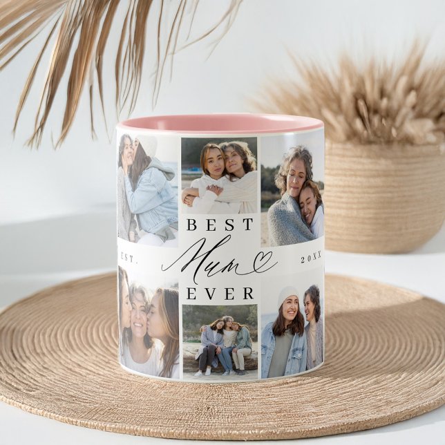 Best Mum Ever Mum Script Herzfoto Collage Zweifarbige Tasse (Best Mum Ever Mum Script Heart Photo Collage Two-Tone Coffee Mug)