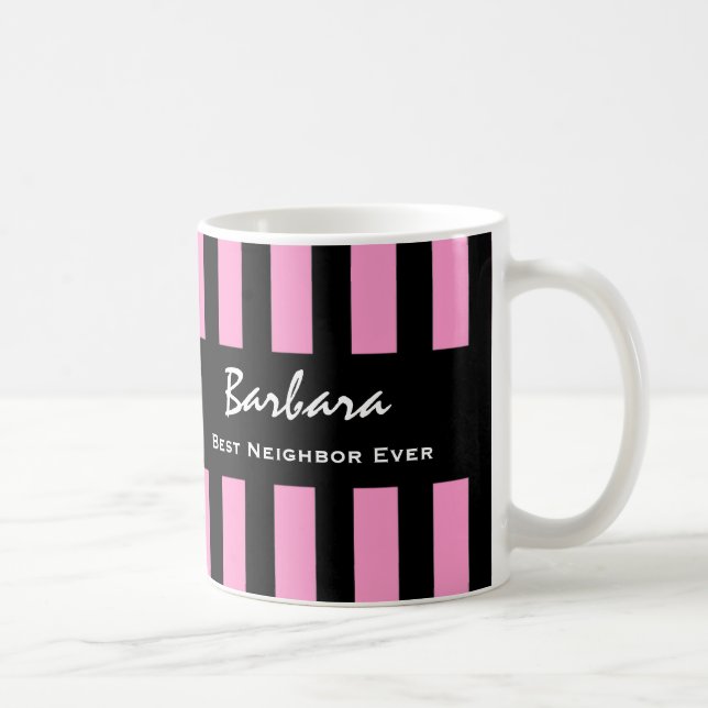 Best NACHBARER PRO PINK Stripes Individuelle Name  Kaffeetasse (Rechts)