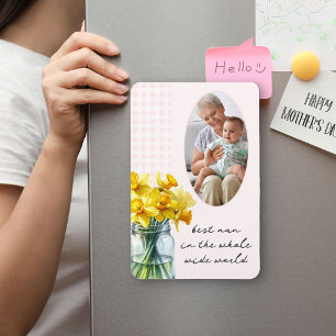 Best Nan Vertical Foto Pink Gingham und Affodien Magnet