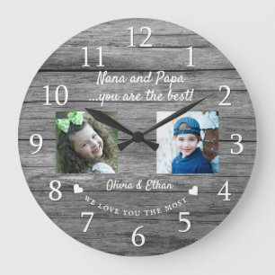 Best Nana and Papa Grandkids 2 Foto Graues Holz Große Wanduhr