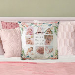 BEST NANA EVA 8 Foto Collage Pink Floral Custom Kissen<br><div class="desc">Erstellen Sie ein Foto-Memory-Sake-Kissen für das BEST NANA EVER (oder Ihren eigenen Titel) mit dieser leicht hochzuladenden Collage-Vorlage für Fotos mit 8 Bildern, die mit Aquarellblau, Rosa, Weiß und Rose gefärbte Peony-Blume und grau bearbeitbaren Text auf Ihre Wahl der Hintergrundfarben (in Weiß). Die Rückseite hat einen Blumenrand um Ihren benutzerdefinierten...</div>