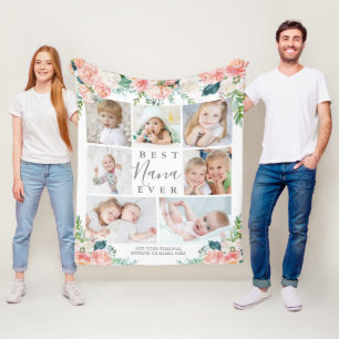 BEST NANA EVENT Pink Floral 7 Foto Personalisiert Fleecedecke