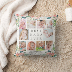 BEST NANA EVER 10 Foto Collage Pink Floral Custom Kissen