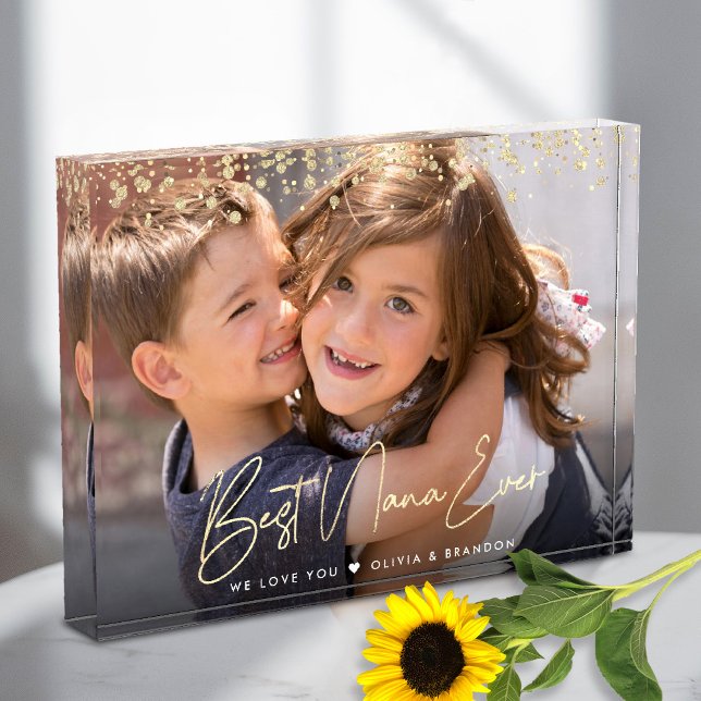 Best Nana Ever Gold Glitzer Script Individuelle Na Fotoblock (Von Creator hochgeladen)