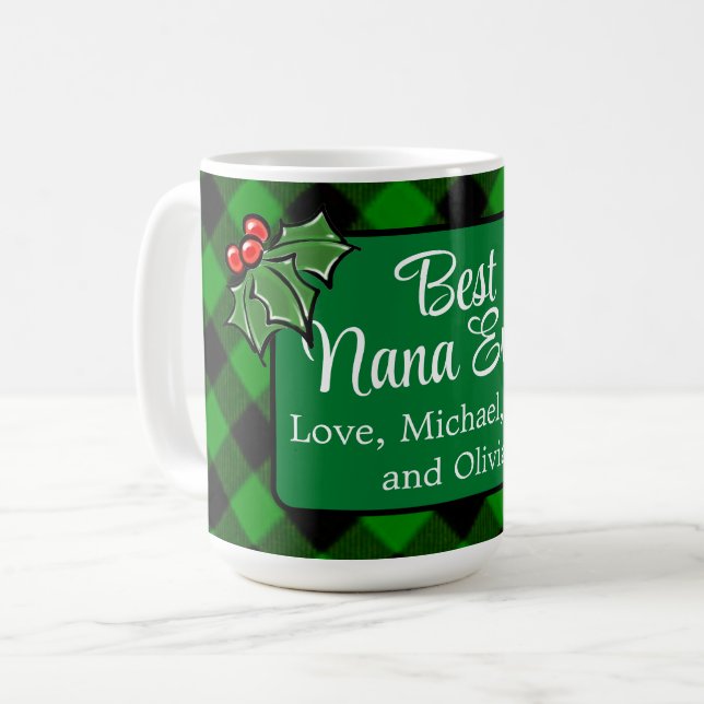 Best Nana ever green classic Kariert Holly beeren Kaffeetasse (Vorderseite Links)