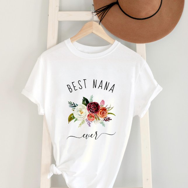 Best Nana Ever | Trendy Burgundy Boho Floral T-Shirt (Von Creator hochgeladen)