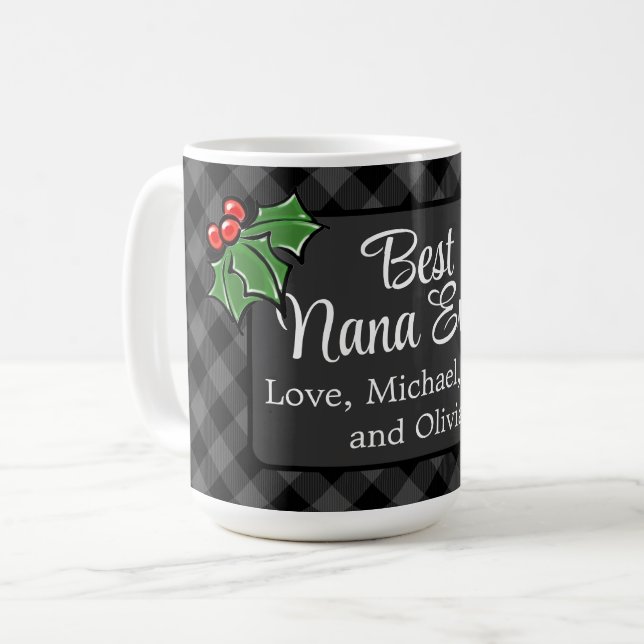 Best Nana je Weihnachten Klassik grau Kariert Holl Kaffeetasse (Vorderseite Links)