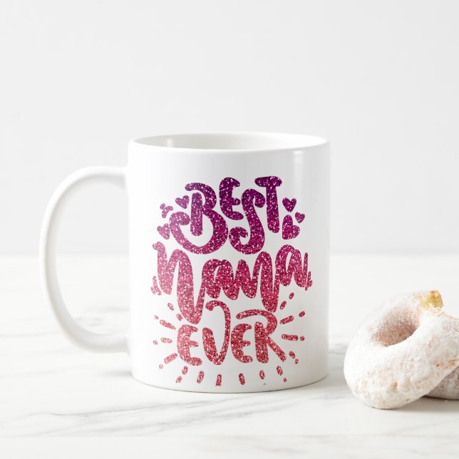 BEST NANA JEMALS GLITZER CUSTOM TYPOGRAPHIE KAFFEETASSE (Mit Donut)