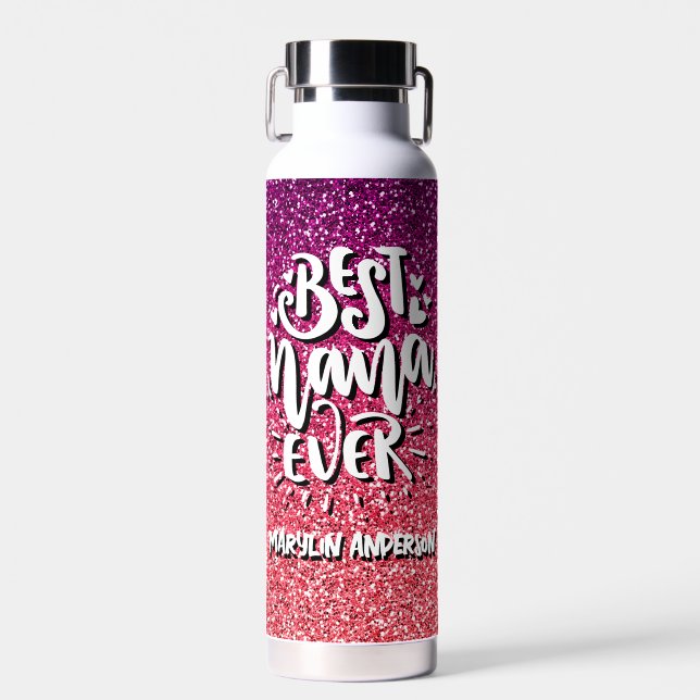 BEST NANA JEMALS GLITZER CUSTOM TYPOGRAPHIE TRINKFLASCHE (Vorne)