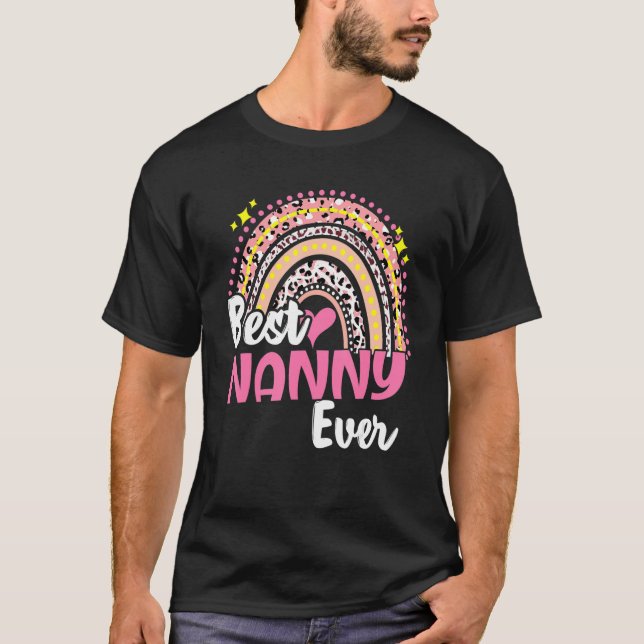 Best Nanny Ever Funny Pink Leopard Rainbow Mütter T-Shirt (Vorderseite)