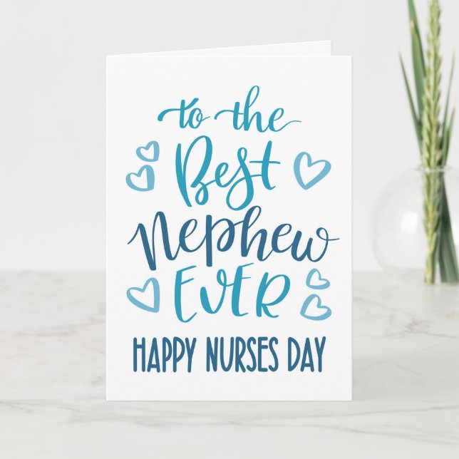 Best Nephew jemals Nurses Day Typografie in Blue Karte (Vorderseite)