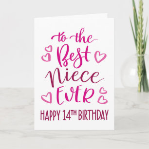 Best Niece je 14. Geburtstag Typografie in Pink Karte
