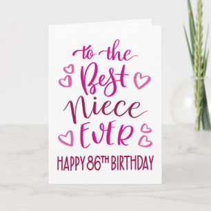 Best Niece je 86. Geburtstag Typografie in Pink Karte