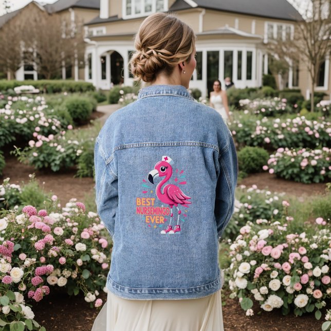 Best Nursemingo Ever Nurse Flamingo Lover Jeansjacke (Hochzeit Rückseite)