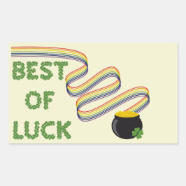 Best of Luck Greeting with Clovers and Rainbow Rechteckiger Aufkleber