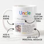 Best Onkel Search Results Foto & Message Kaffeetasse<br><div class="desc">Sagen Sie Ihrem Onkel, dass er mit dieser modernen Tasse am besten ist, mit einem "Search"-Logo mit einem Suchergebnis für "Bester Onkel je", bestehend aus dem Namen Ihres Onkels, einem Foto, Ihrer persönlichen Nachricht und einer 5-Sterne-Bewertung. Wenn Sie Hilfe bei der Anpassung benötigen, schreiben Sie mir bitte den unten stehenden...</div>