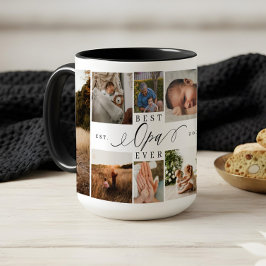 Best Opa Ever Elegantes Script 8 Foto Collage Zweifarbige Tasse