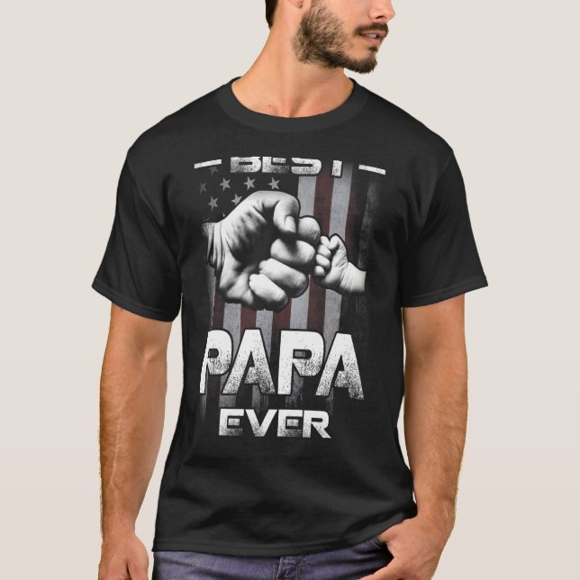 Best Papa Ever Fist bump USA Flag Father's Day T-Shirt (Vorderseite)