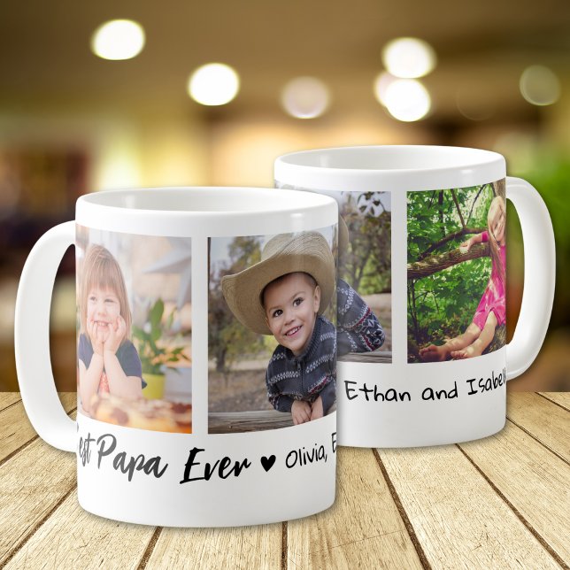 Best Papa Ever Grandchildren 3 Photo Collage   Kaffeetasse (Von Creator hochgeladen)