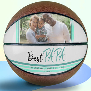 Best Papa Turquoise Modern Typografy Family Foto Basketball